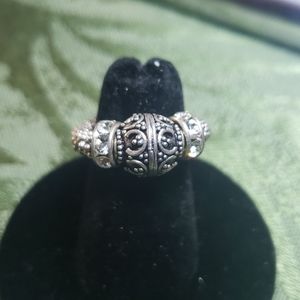 Stretchy silver bead and pave ring